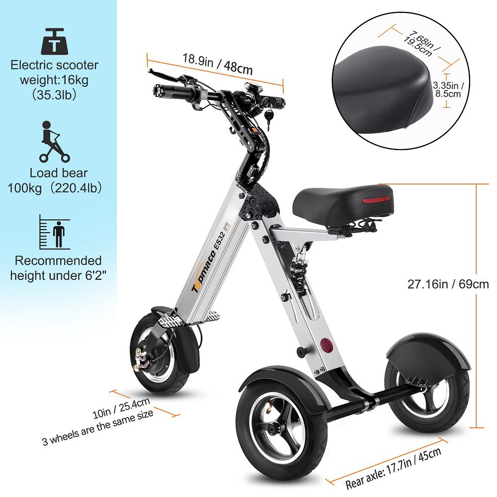 Folding Electric Tricycle Mobility Scooter for Adults and Seniors – 3-Wheel Scooter with Reverse Function, LED Display, and 3-Speed Modes