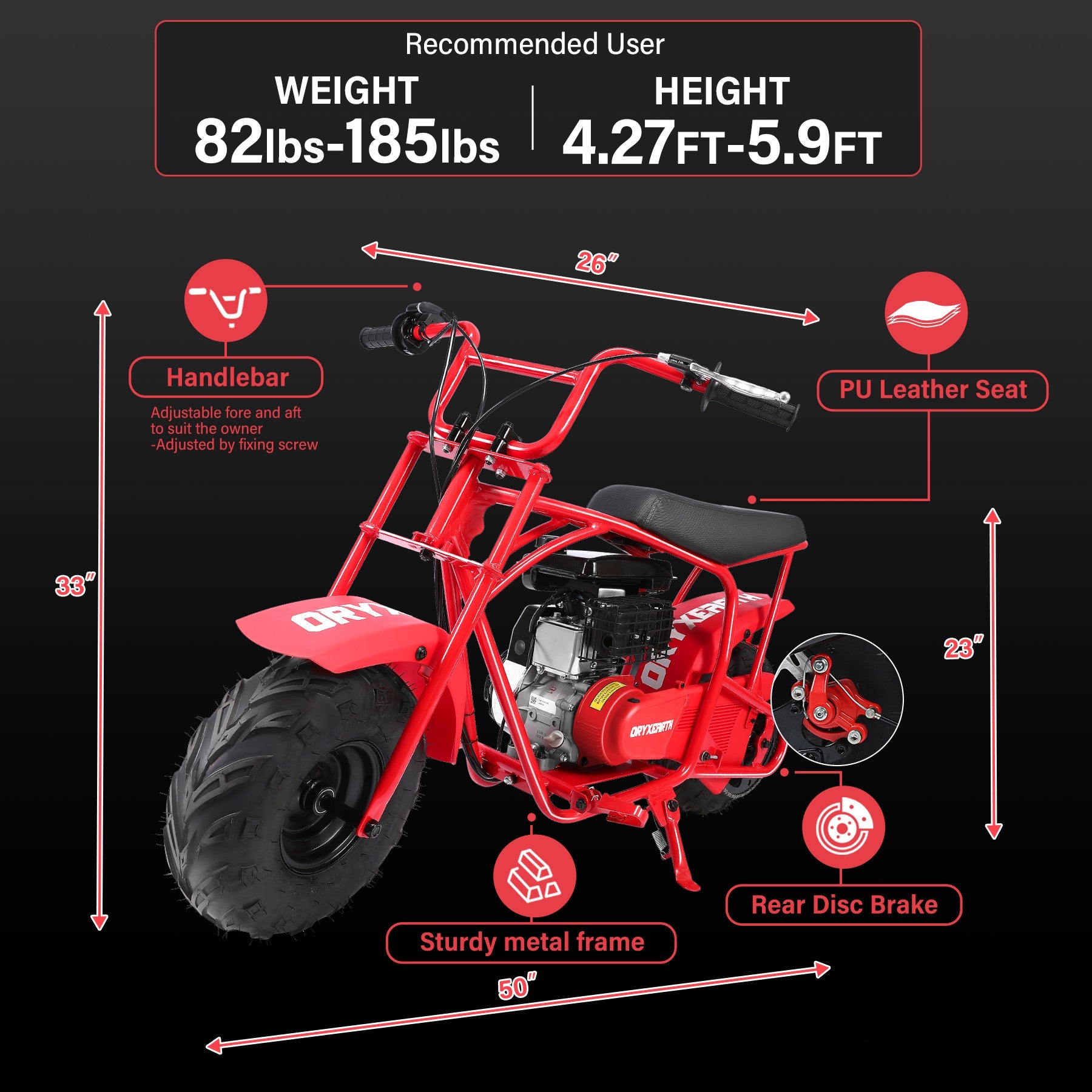 Oryxearth 105CC Off-Road Mini Motorcycle (Red)