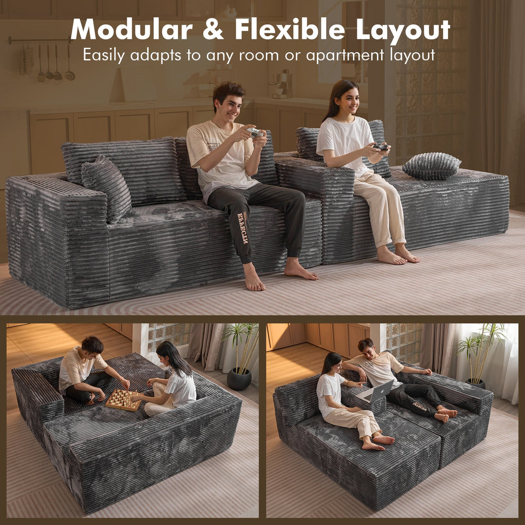 TriVolt 104" L-Shape Modular Couch with Chaise, Plush Corduroy Fabric, No Assembly Required