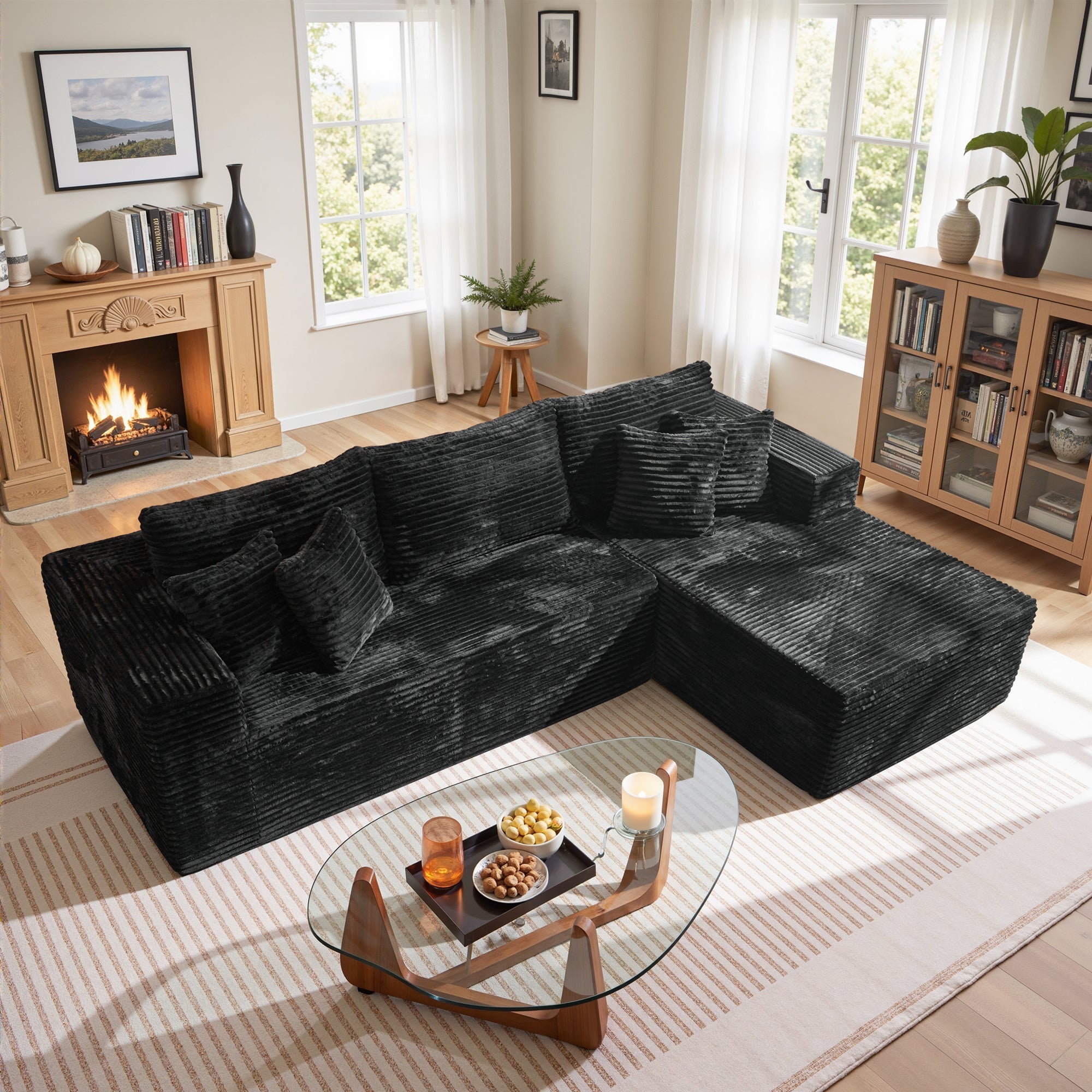 TriVolt 104" L-Shape Modular Couch with Chaise, Plush Corduroy Fabric, No Assembly Required
