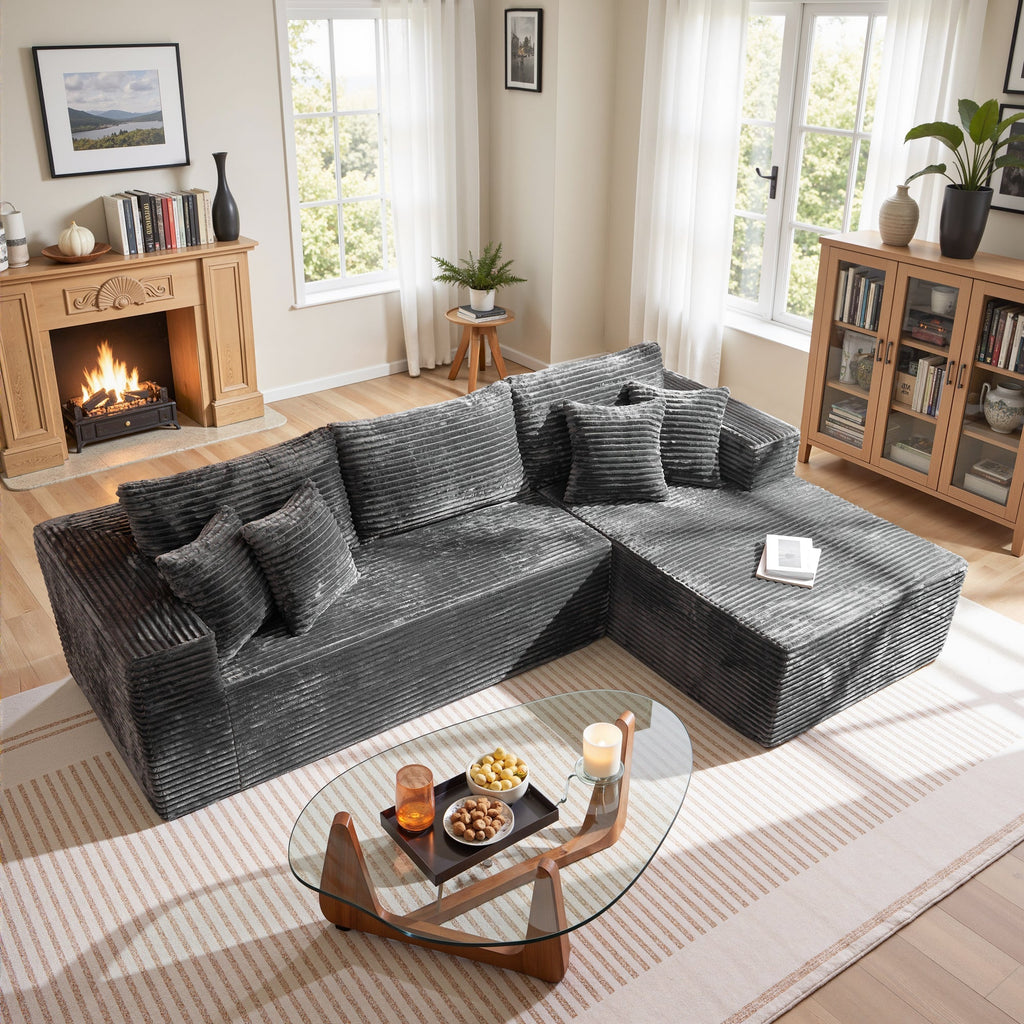 TriVolt 104" L-Shape Modular Couch with Chaise, Plush Corduroy Fabric, No Assembly Required