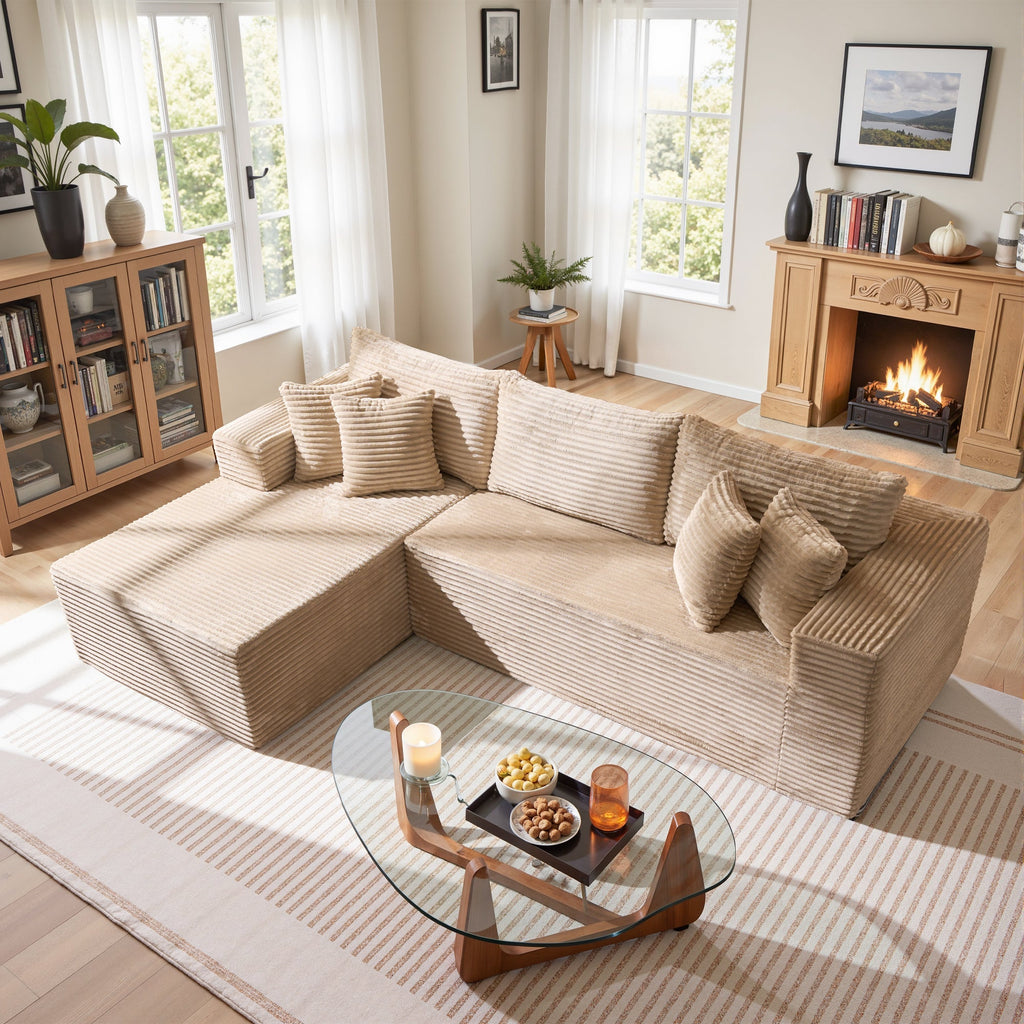 TriVolt 104" L-Shape Modular Couch with Chaise, Plush Corduroy Fabric, No Assembly Required