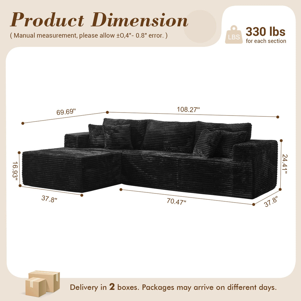 TriVolt 104" L-Shape Modular Couch with Chaise, Plush Corduroy Fabric, No Assembly Required