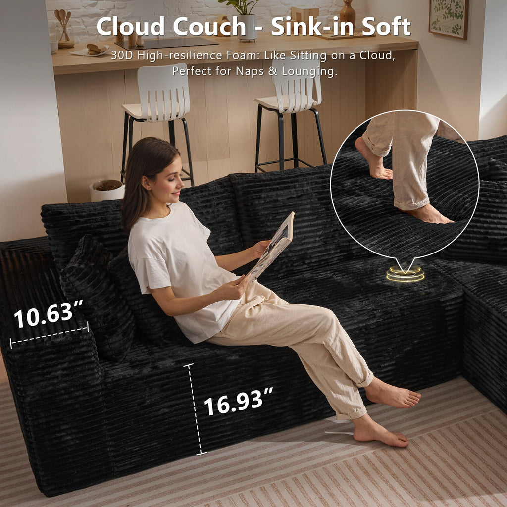 TriVolt 104" L-Shape Modular Couch with Chaise, Plush Corduroy Fabric, No Assembly Required
