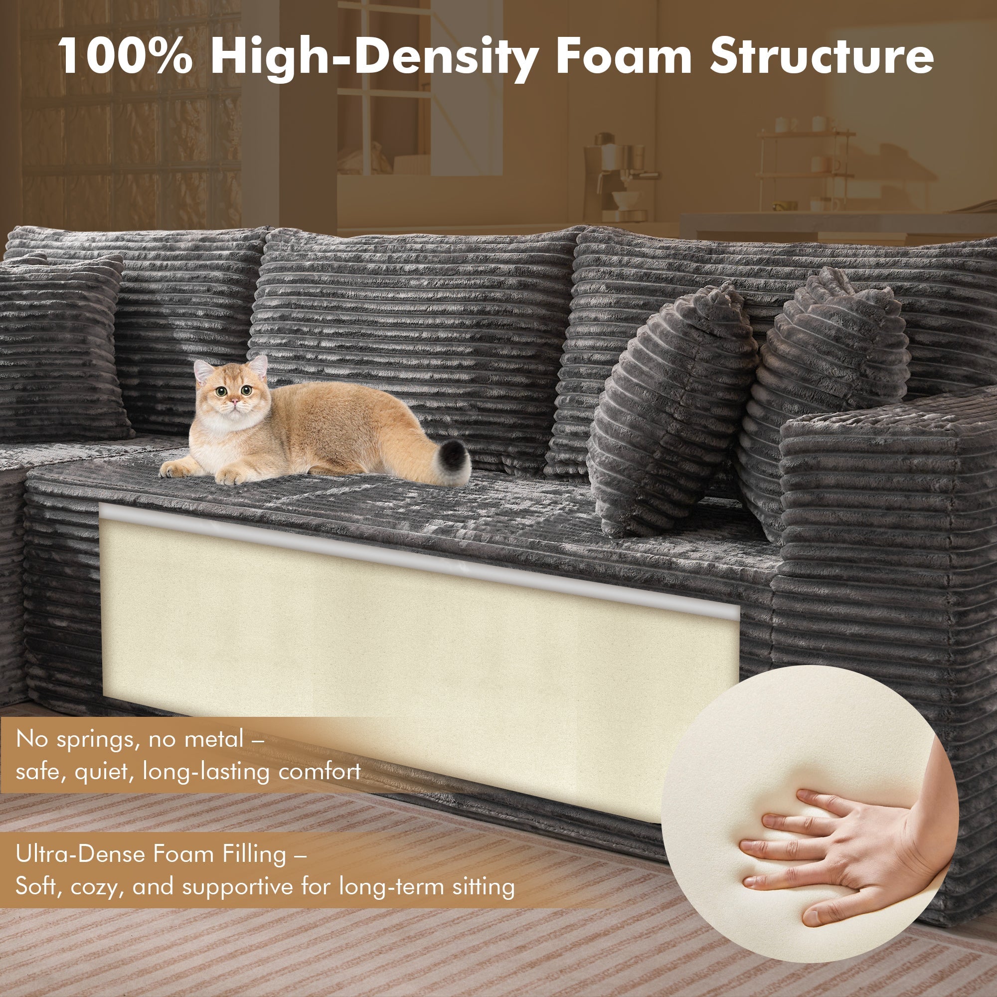 TriVolt 104" L-Shape Modular Couch with Chaise, Plush Corduroy Fabric, No Assembly Required
