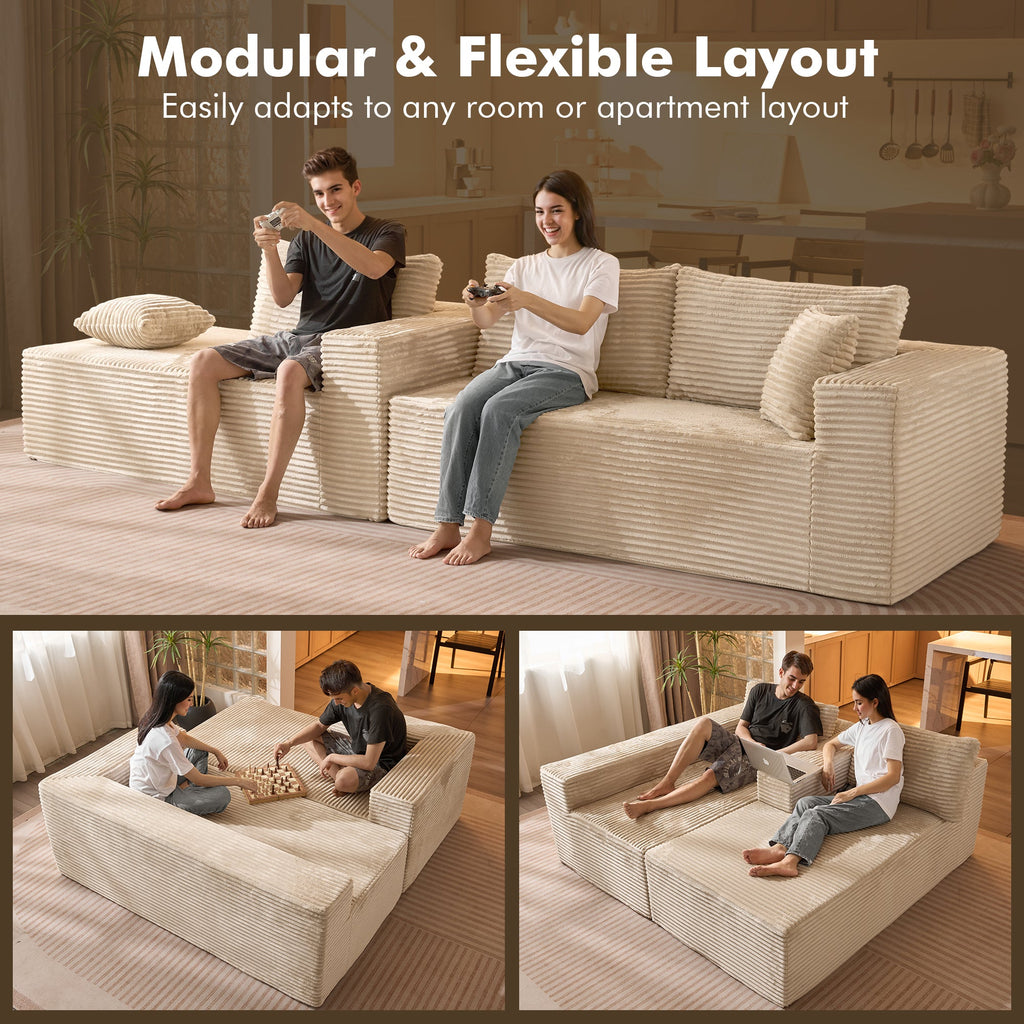 TriVolt 104" L-Shape Modular Couch with Chaise, Plush Corduroy Fabric, No Assembly Required