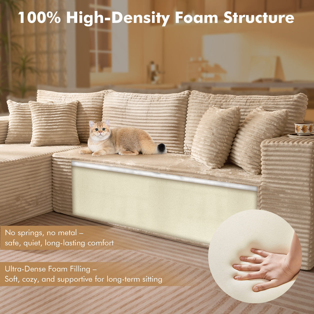 TriVolt 104" L-Shape Modular Couch with Chaise, Plush Corduroy Fabric, No Assembly Required