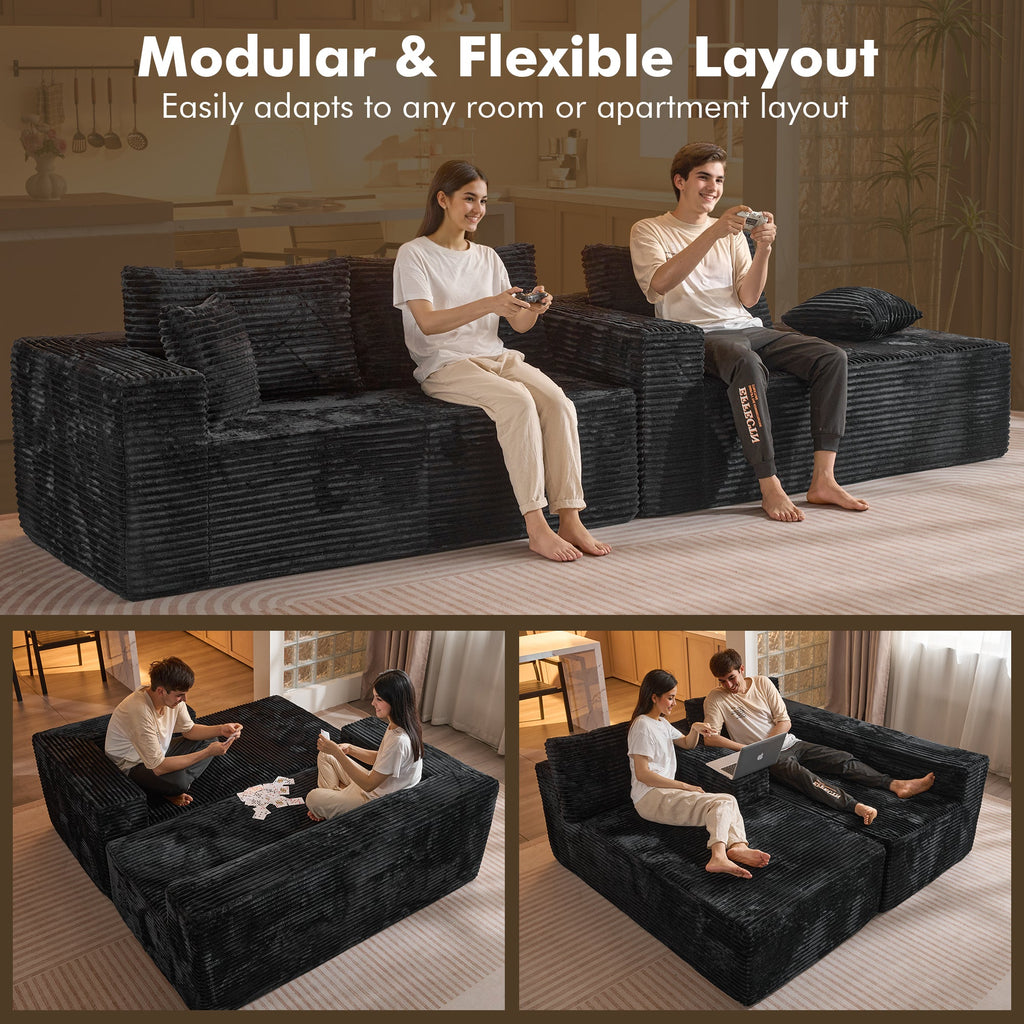 TriVolt 104" L-Shape Modular Couch with Chaise, Plush Corduroy Fabric, No Assembly Required