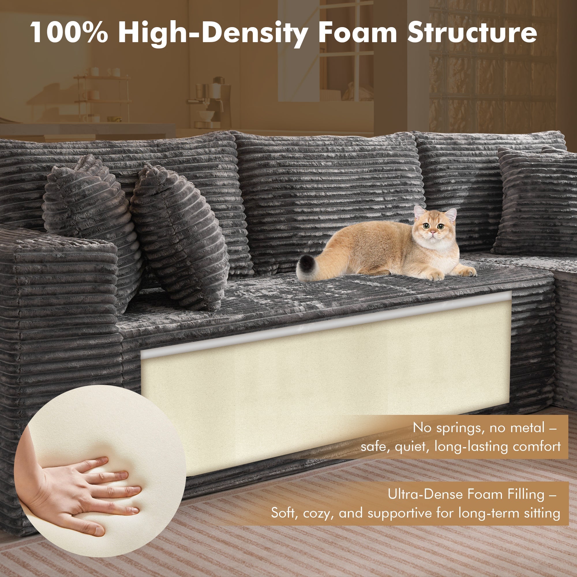 TriVolt 104" L-Shape Modular Couch with Chaise, Plush Corduroy Fabric, No Assembly Required