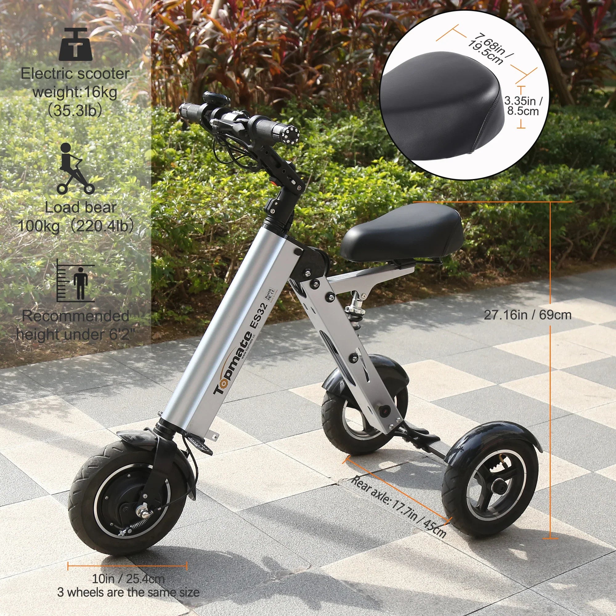 Folding Electric Tricycle Mobility Scooter for Adults and Seniors – 3-Wheel Scooter with Reverse Function, LED Display, and 3-Speed Modes