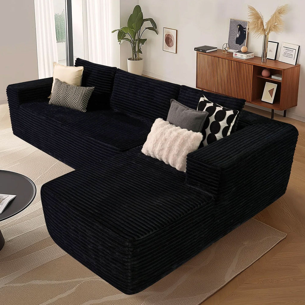 TriVolt 104" L-Shape Modular Couch with Chaise, Plush Corduroy Fabric, No Assembly Required