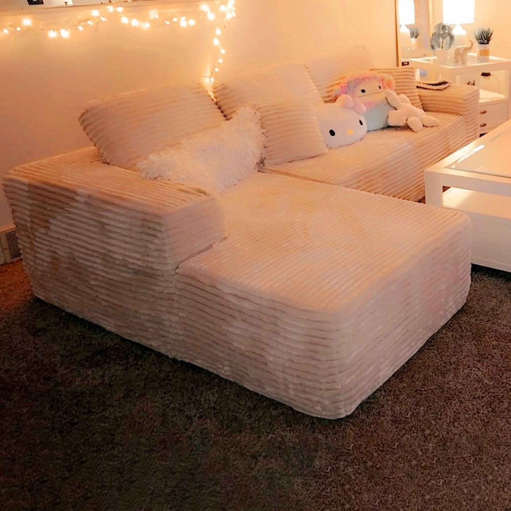 TriVolt 104" L-Shape Modular Couch with Chaise, Plush Corduroy Fabric, No Assembly Required