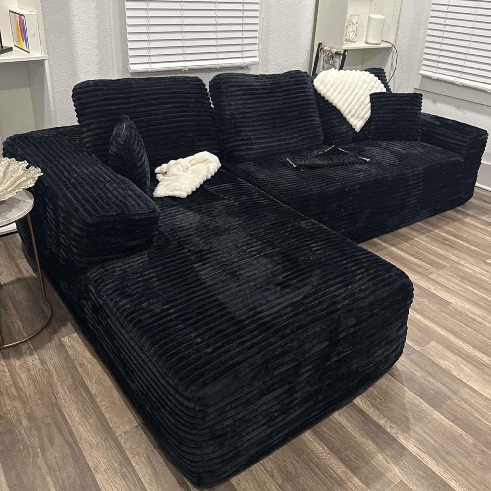 TriVolt 104" L-Shape Modular Couch with Chaise, Plush Corduroy Fabric, No Assembly Required