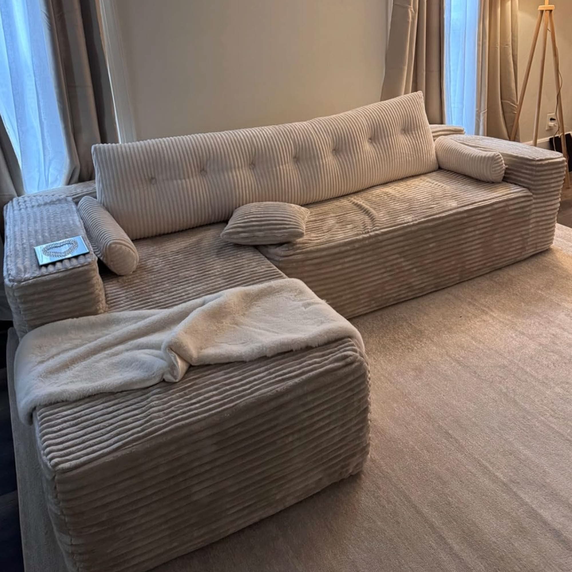 TriVolt 104" L-Shape Modular Couch with Chaise, Plush Corduroy Fabric, No Assembly Required