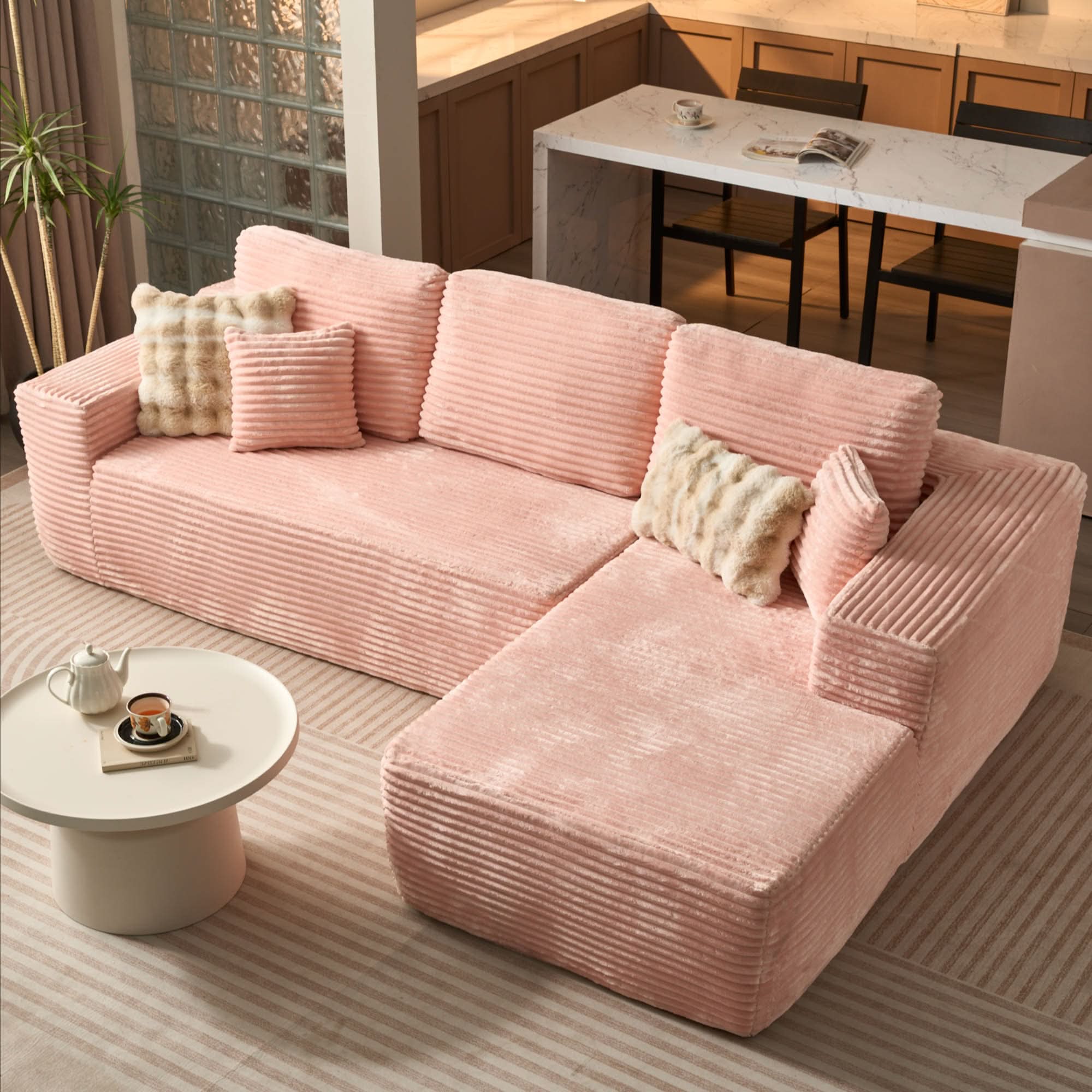 TriVolt 104" L-Shape Modular Couch with Chaise, Plush Corduroy Fabric, No Assembly Required
