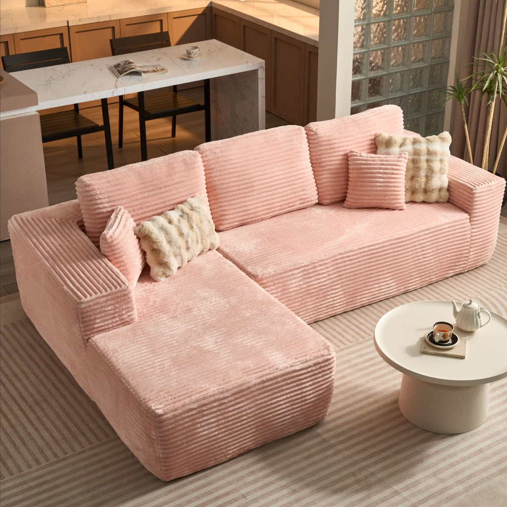 TriVolt 104" L-Shape Modular Couch with Chaise, Plush Corduroy Fabric, No Assembly Required