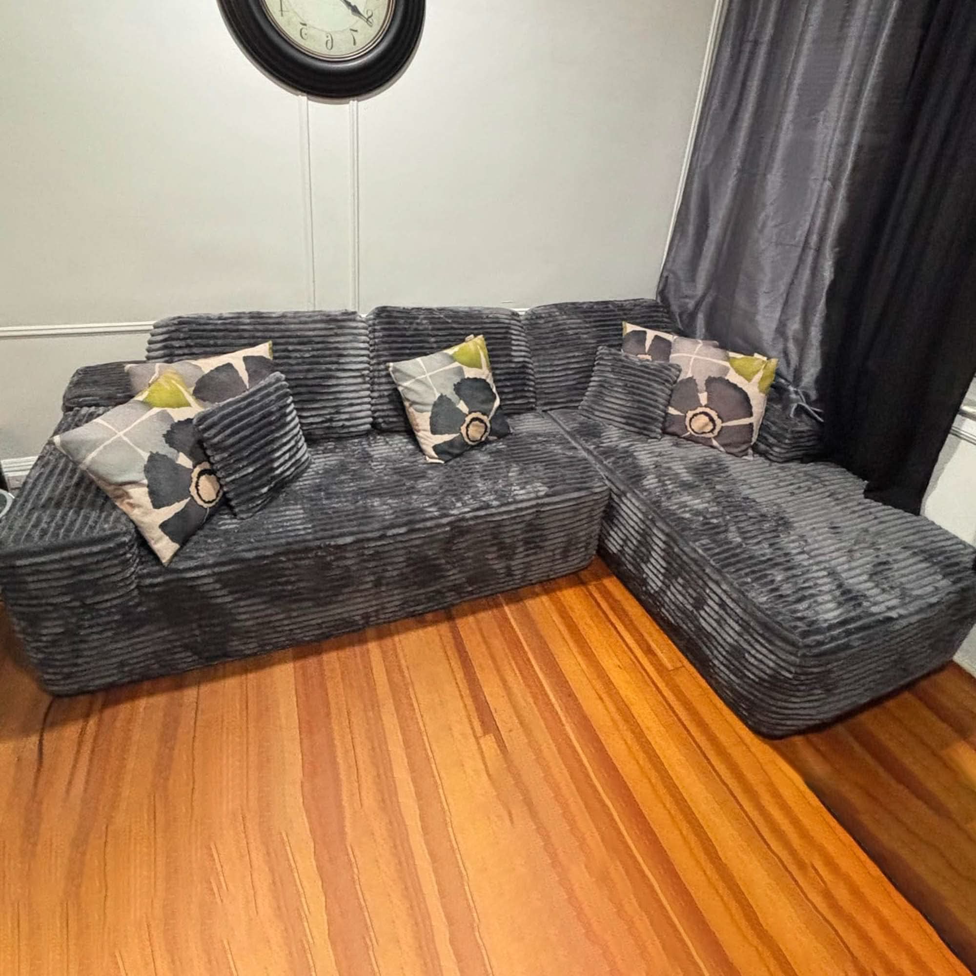 TriVolt 104" L-Shape Modular Couch with Chaise, Plush Corduroy Fabric, No Assembly Required