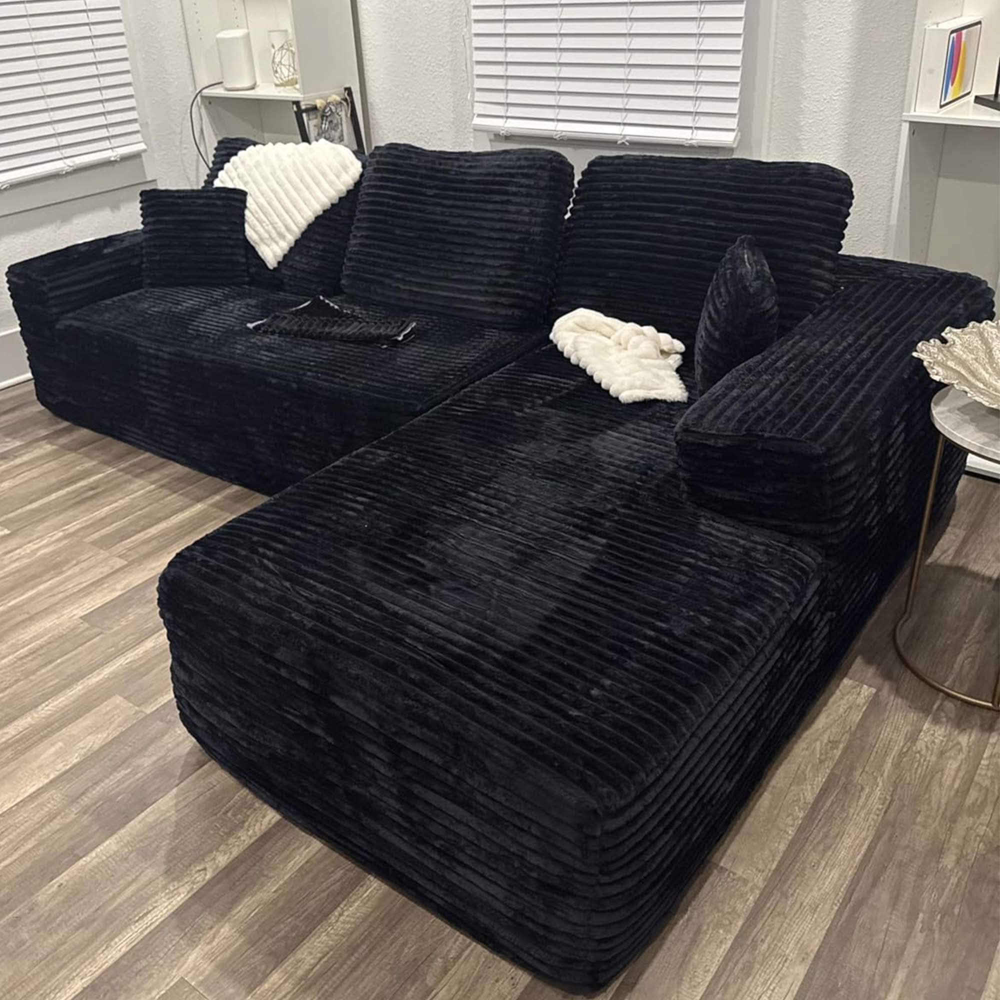 TriVolt 104" L-Shape Modular Couch with Chaise, Plush Corduroy Fabric, No Assembly Required