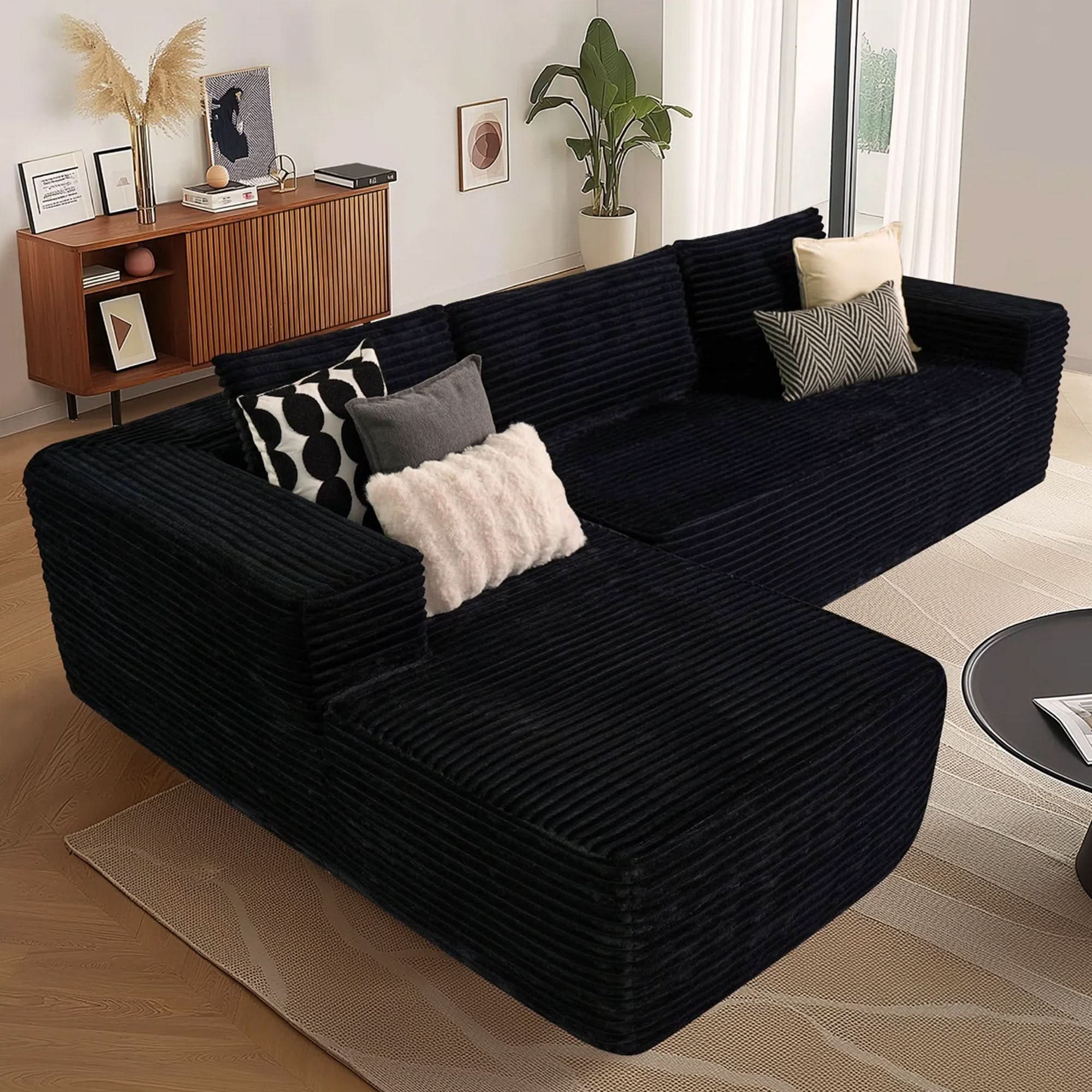 TriVolt 104" L-Shape Modular Couch with Chaise, Plush Corduroy Fabric, No Assembly Required
