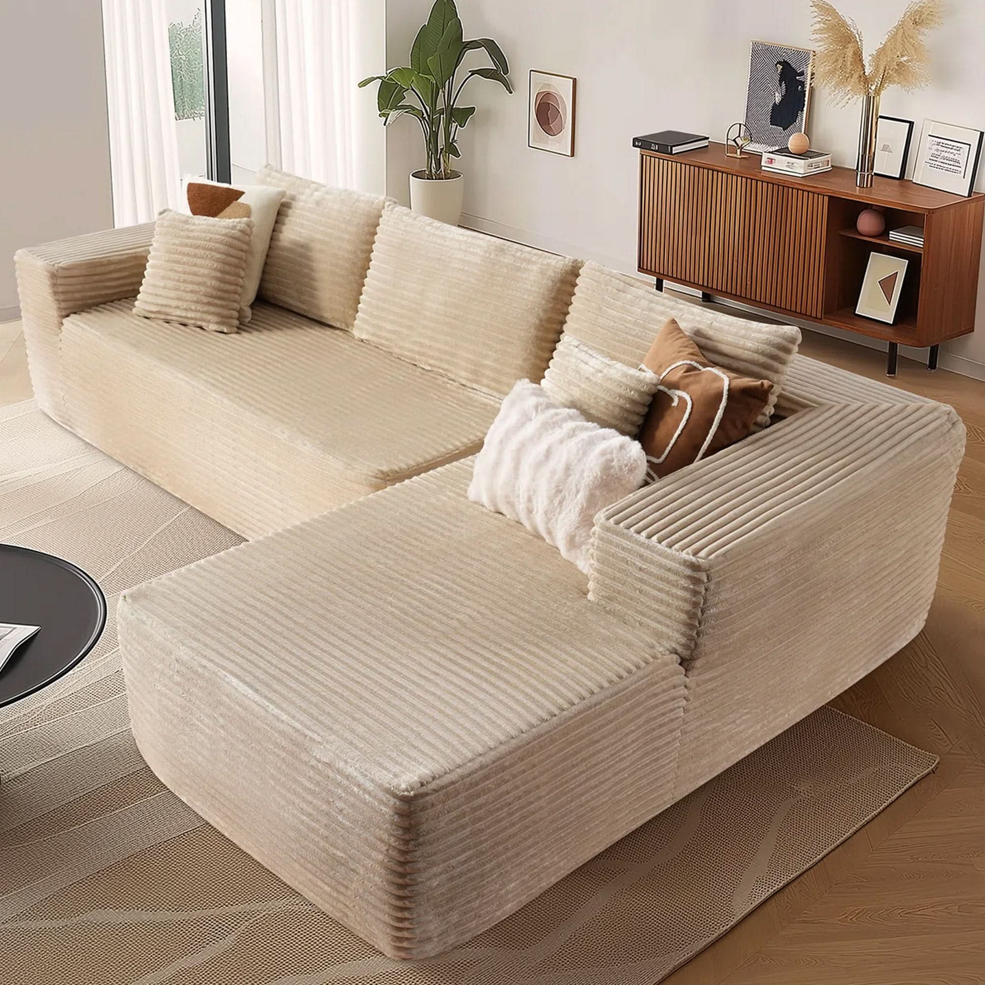 TriVolt 104" L-Shape Modular Couch with Chaise, Plush Corduroy Fabric, No Assembly Required
