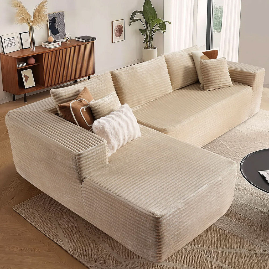 TriVolt 104" L-Shape Modular Couch with Chaise, Plush Corduroy Fabric, No Assembly Required