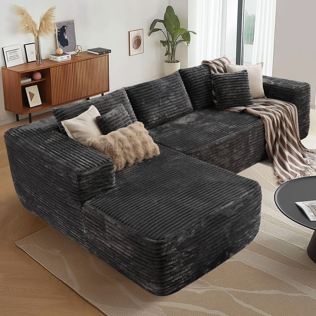 TriVolt 104" L-Shape Modular Couch with Chaise, Plush Corduroy Fabric, No Assembly Required