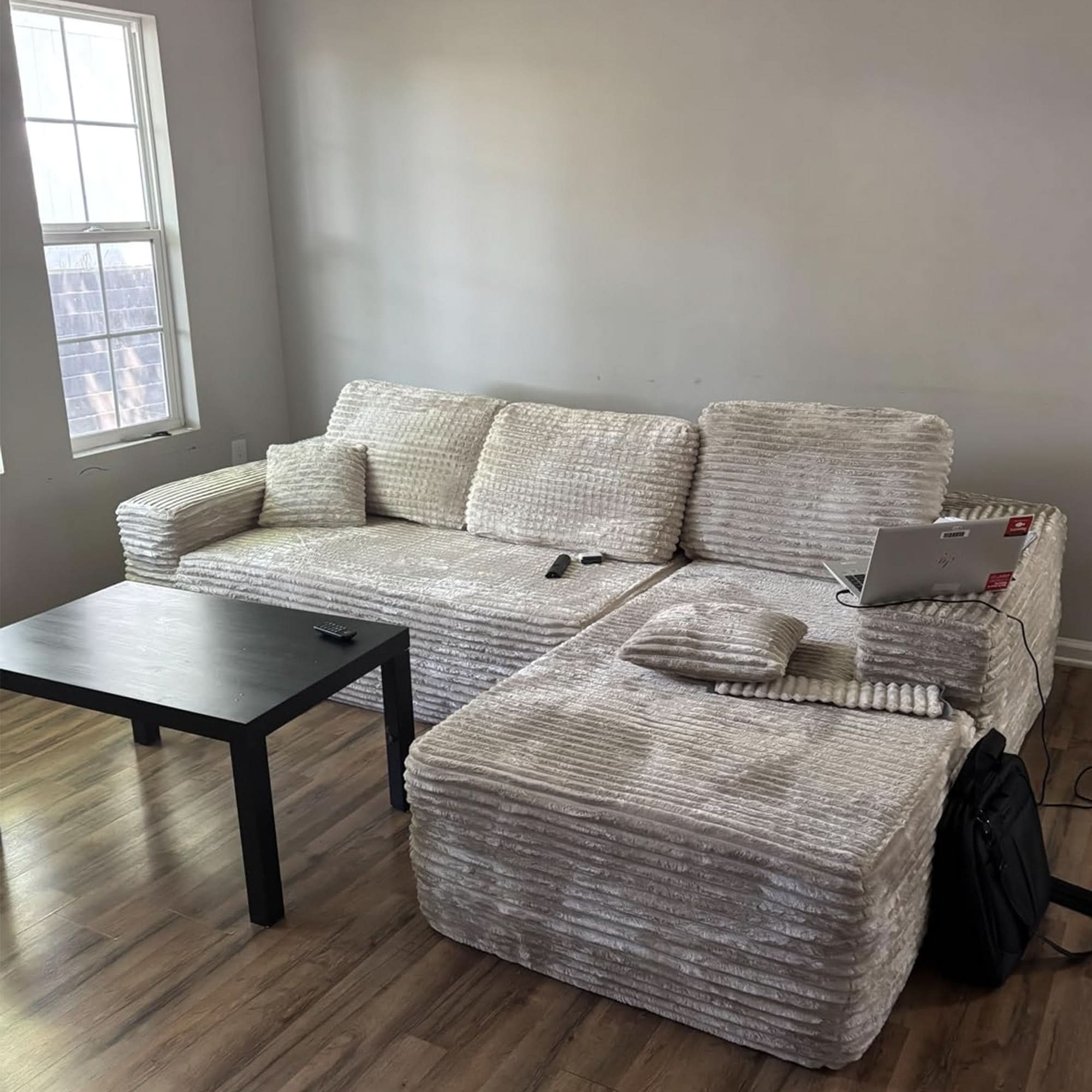 TriVolt 104" L-Shape Modular Couch with Chaise, Plush Corduroy Fabric, No Assembly Required