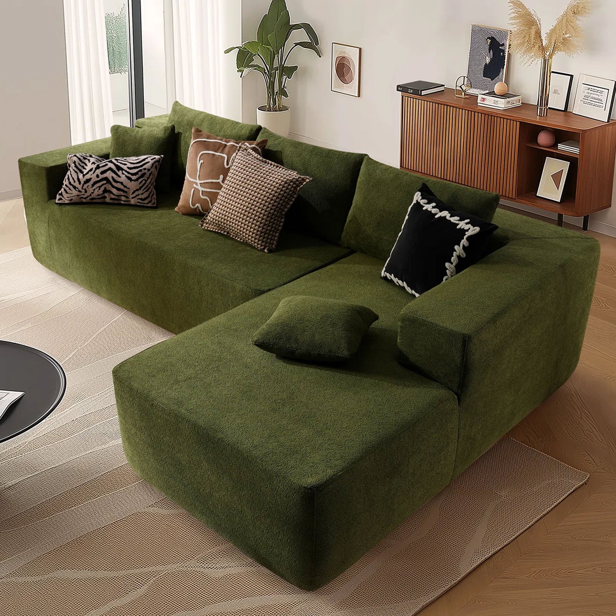 TriVolt 104" L-Shape Modular Couch with Chaise, Plush Corduroy Fabric, No Assembly Required