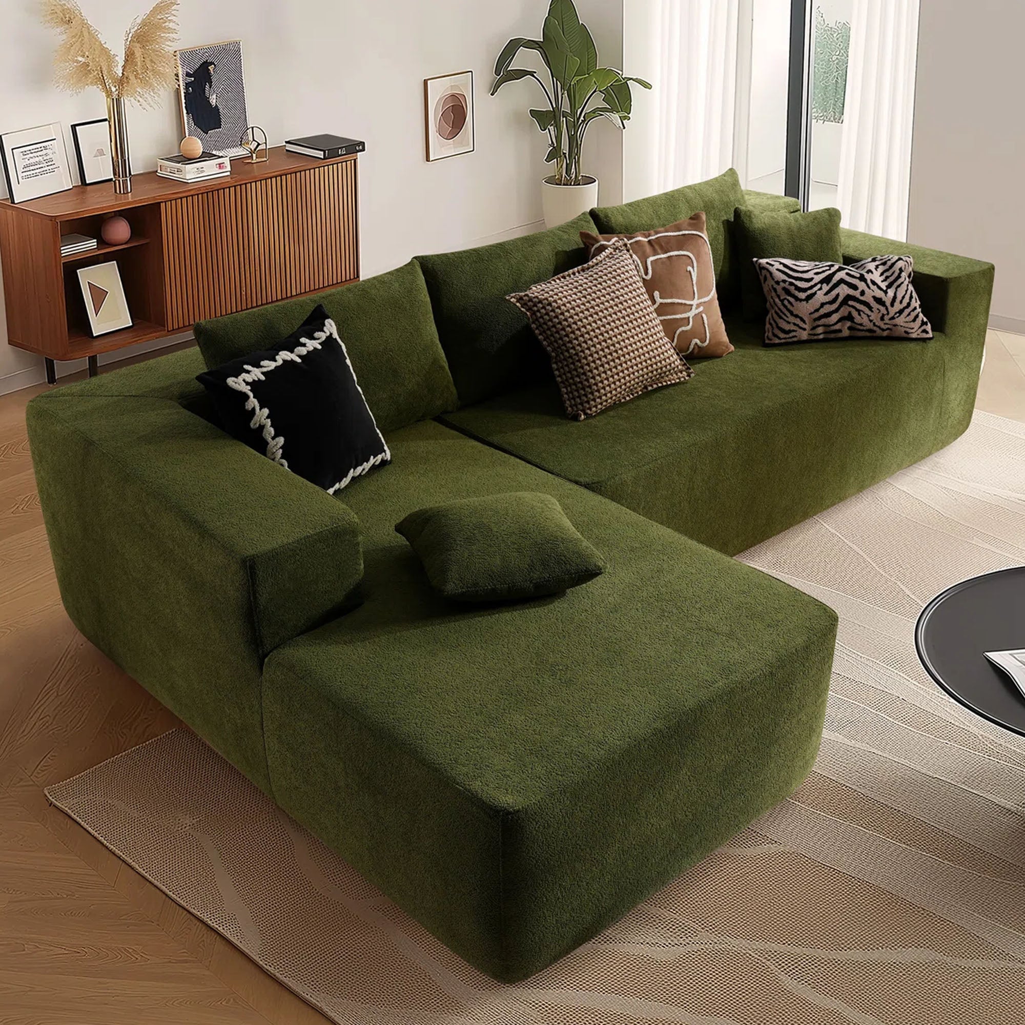 TriVolt 104" L-Shape Modular Couch with Chaise, Plush Corduroy Fabric, No Assembly Required