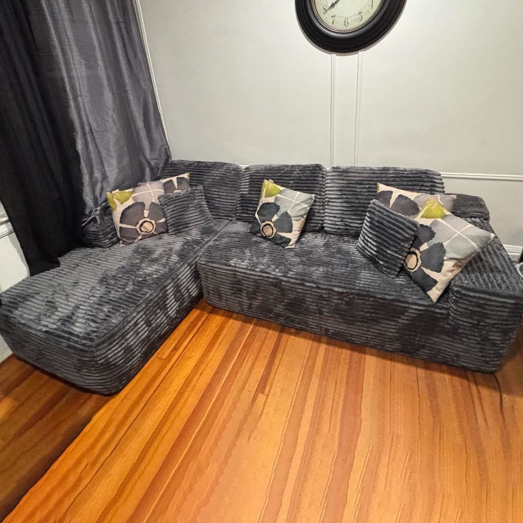 TriVolt 104" L-Shape Modular Couch with Chaise, Plush Corduroy Fabric, No Assembly Required
