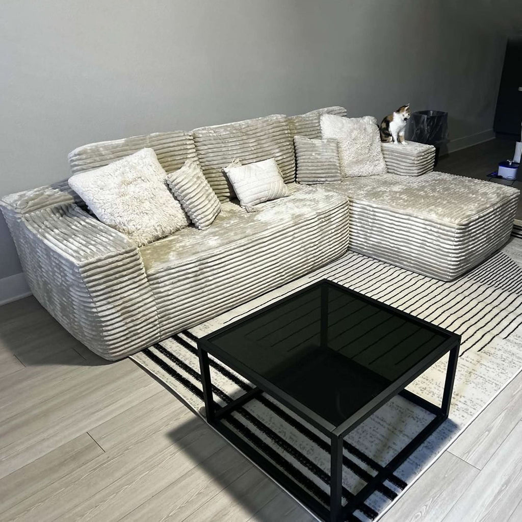 TriVolt 104" L-Shape Modular Couch with Chaise, Plush Corduroy Fabric, No Assembly Required