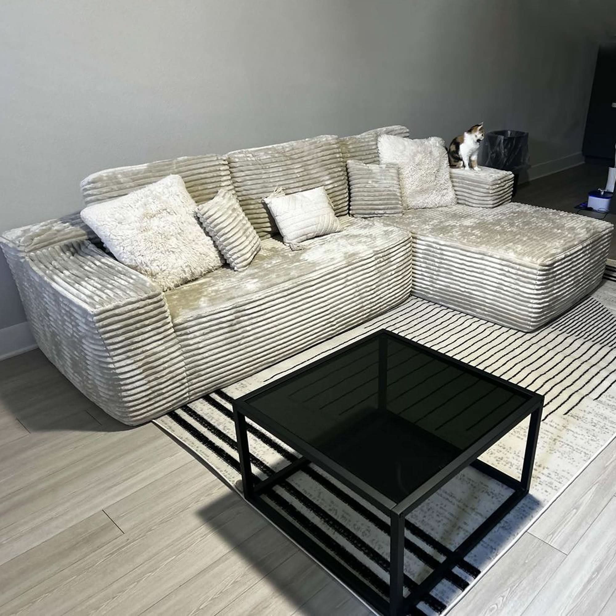 TriVolt 104" L-Shape Modular Couch with Chaise, Plush Corduroy Fabric, No Assembly Required
