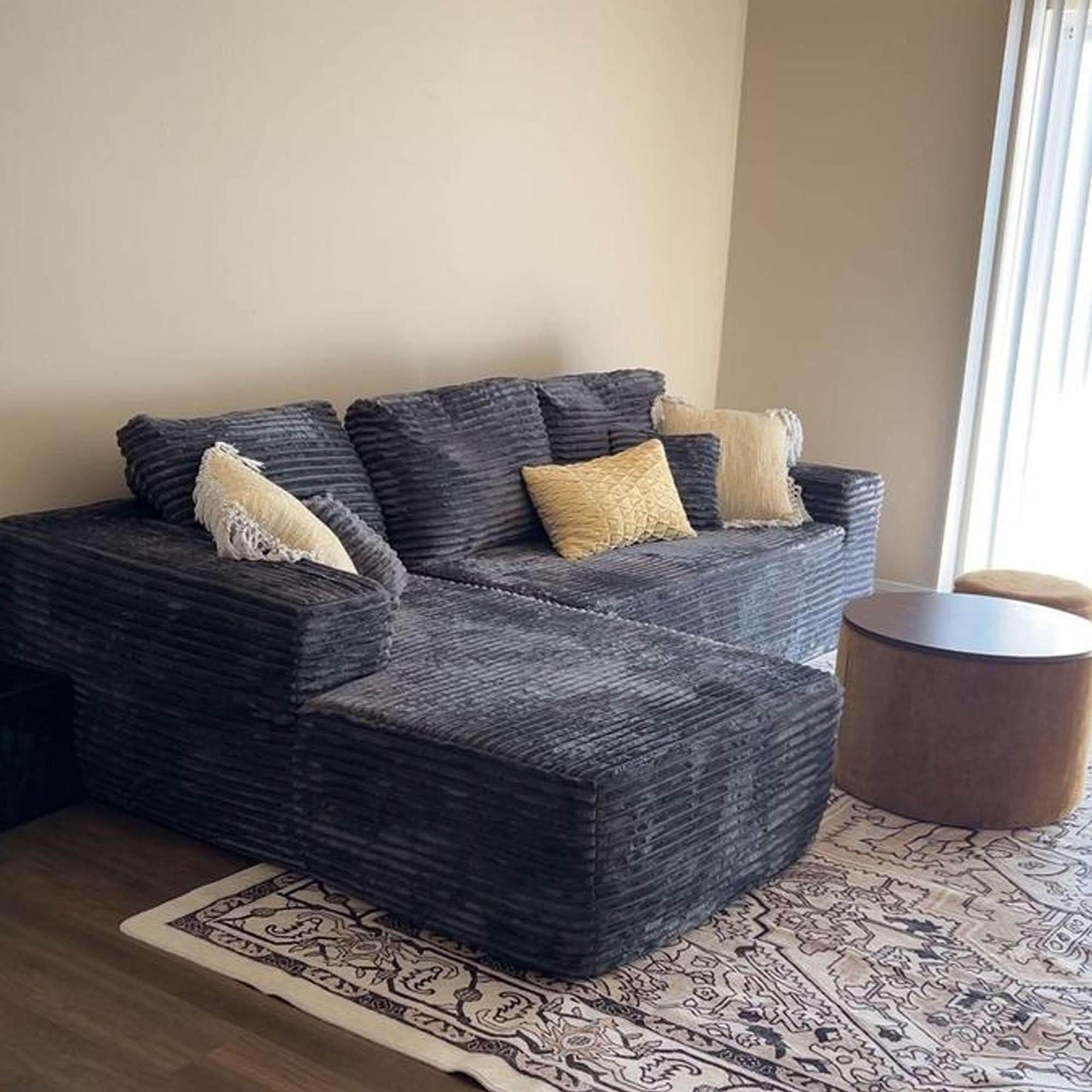 TriVolt 104" L-Shape Modular Couch with Chaise, Plush Corduroy Fabric, No Assembly Required