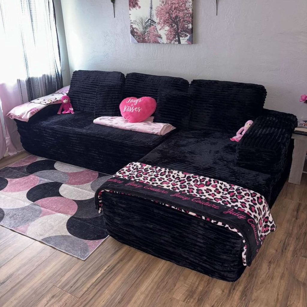 TriVolt 104" L-Shape Modular Couch with Chaise, Plush Corduroy Fabric, No Assembly Required