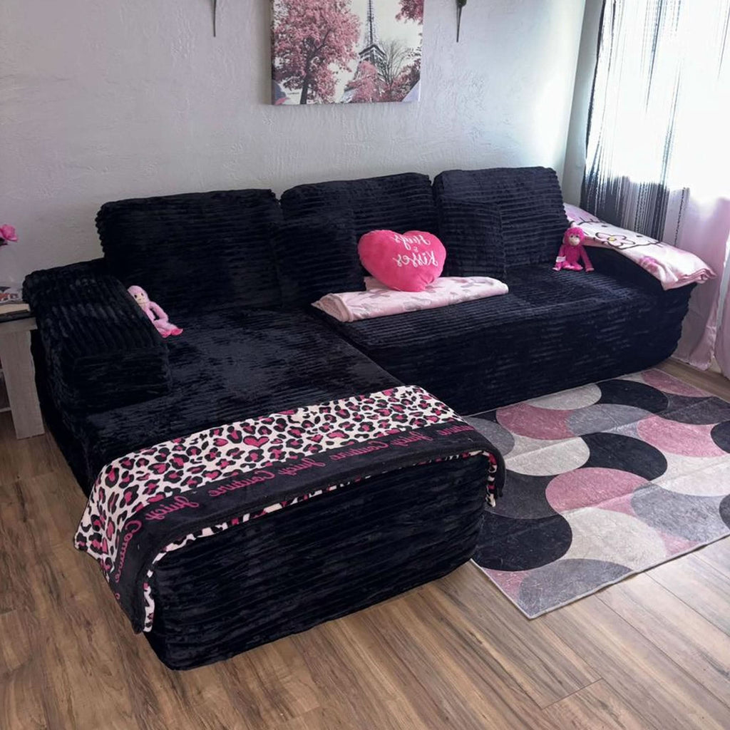 TriVolt 104" L-Shape Modular Couch with Chaise, Plush Corduroy Fabric, No Assembly Required
