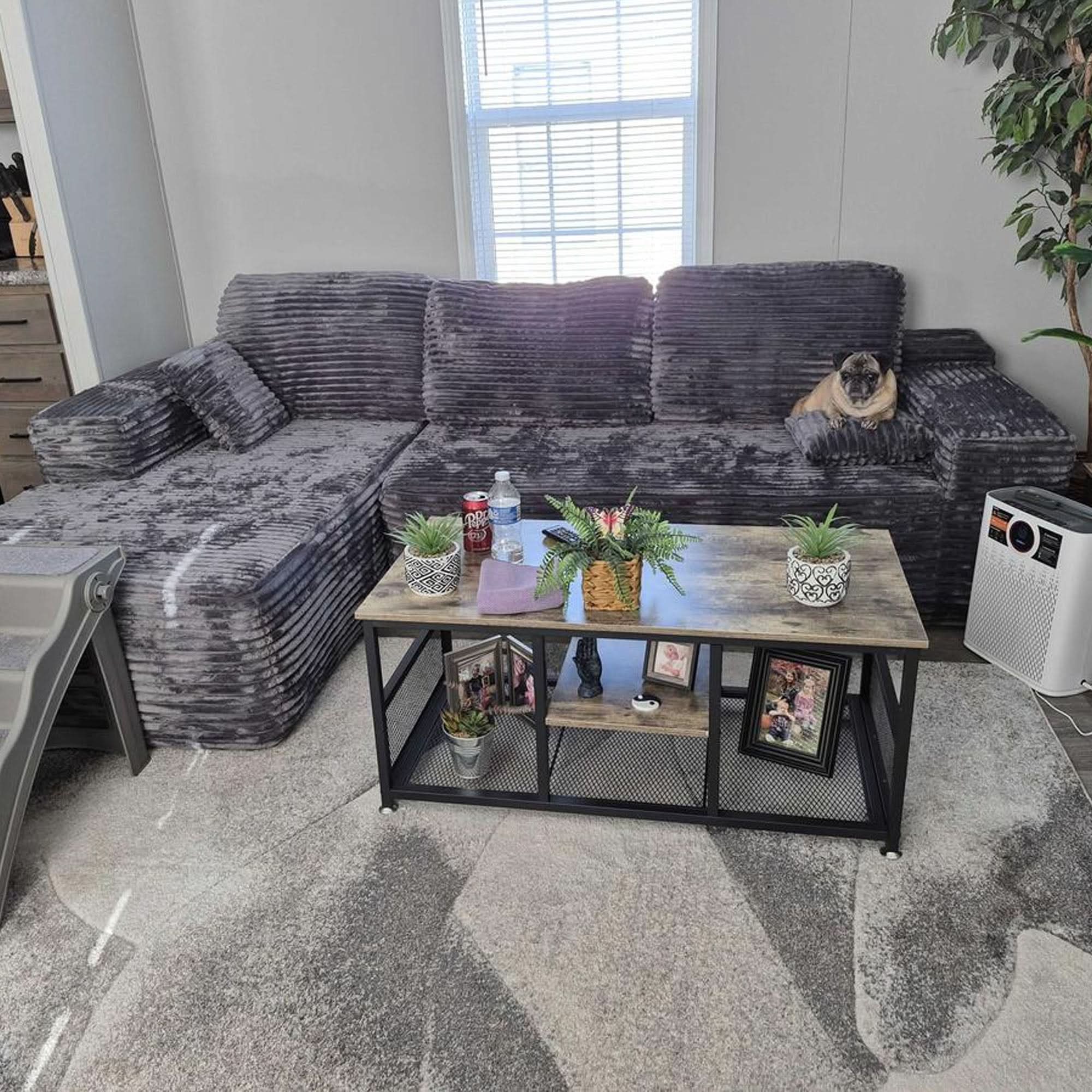TriVolt 104" L-Shape Modular Couch with Chaise, Plush Corduroy Fabric, No Assembly Required