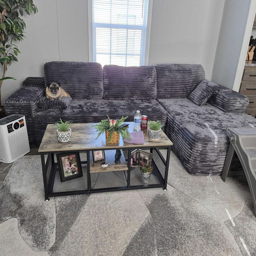 TriVolt 104" L-Shape Modular Couch with Chaise, Plush Corduroy Fabric, No Assembly Required