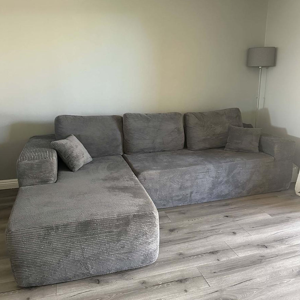 TriVolt 104" L-Shape Modular Couch with Chaise, Plush Corduroy Fabric, No Assembly Required