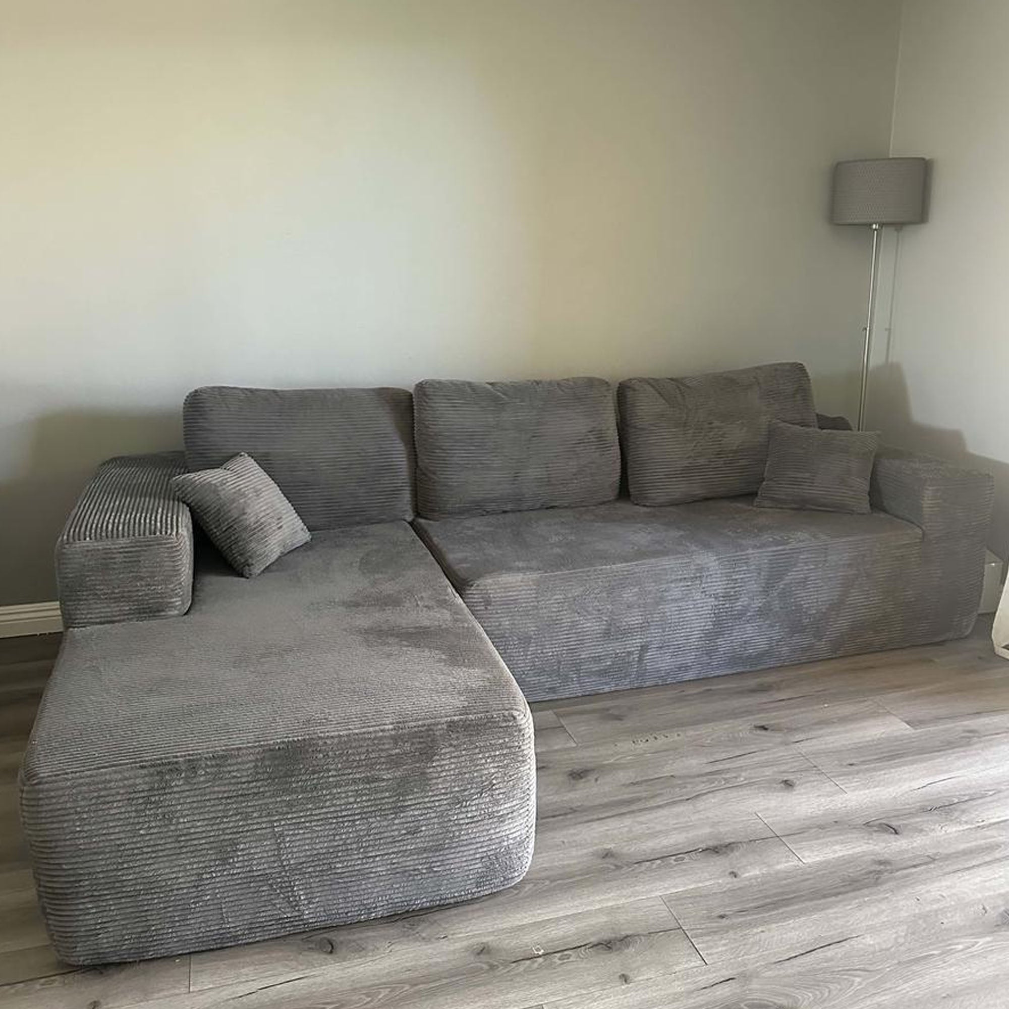 TriVolt 104" L-Shape Modular Couch with Chaise, Plush Corduroy Fabric, No Assembly Required