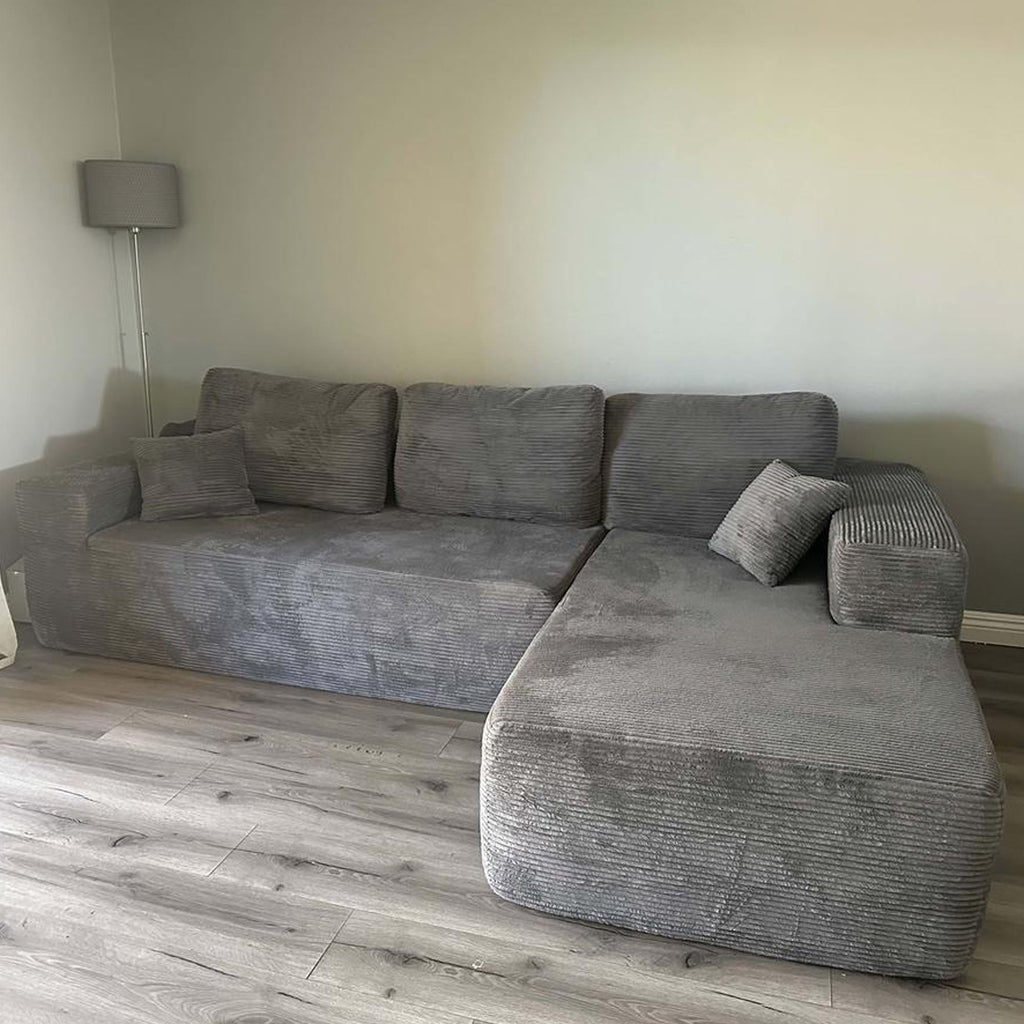 TriVolt 104" L-Shape Modular Couch with Chaise, Plush Corduroy Fabric, No Assembly Required
