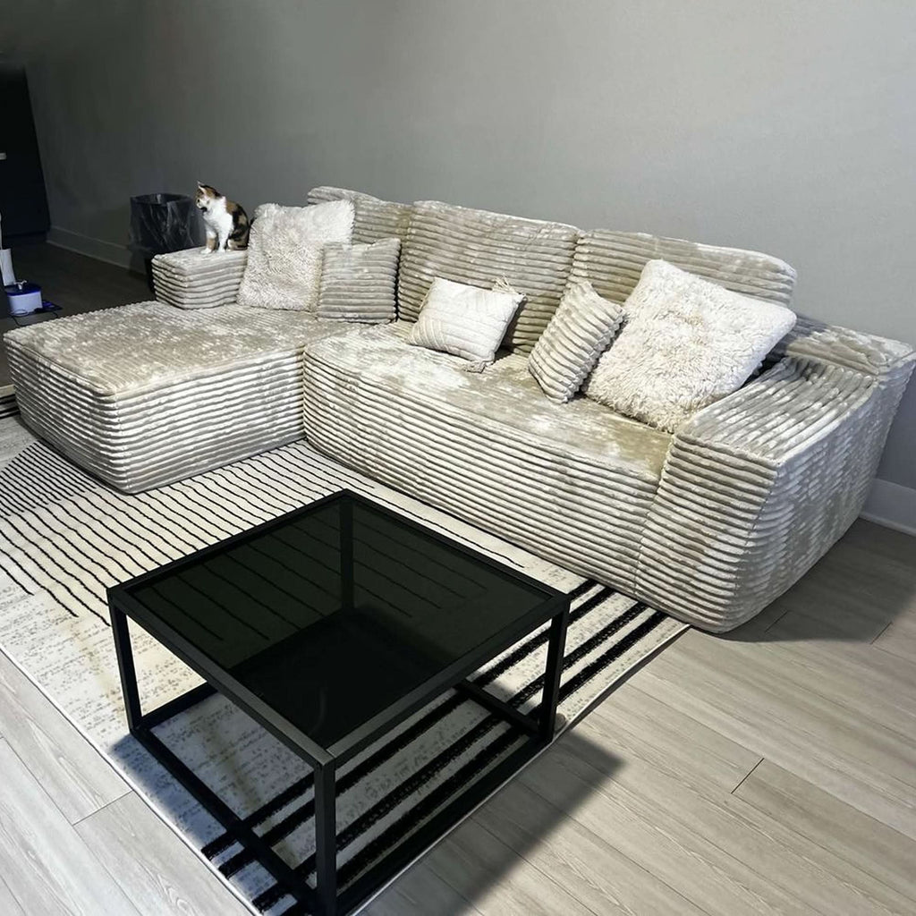 TriVolt 104" L-Shape Modular Couch with Chaise, Plush Corduroy Fabric, No Assembly Required