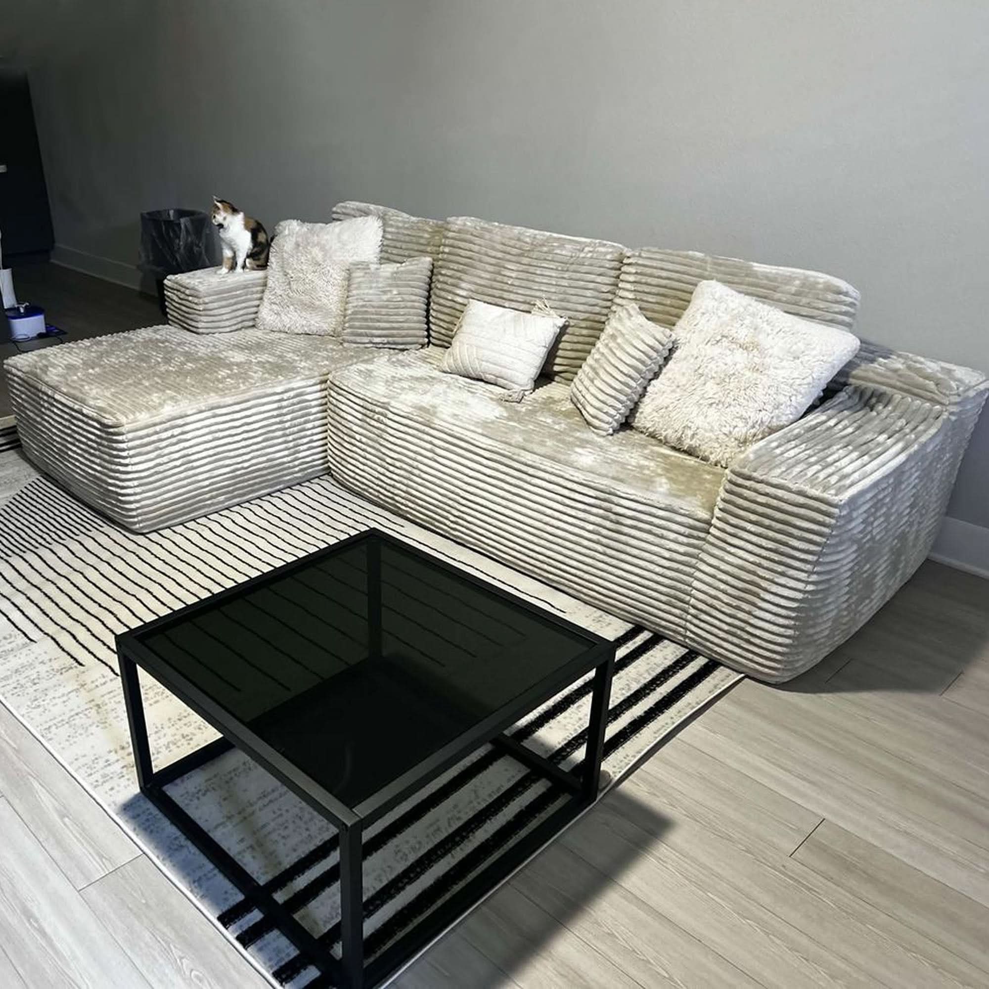 TriVolt 104" L-Shape Modular Couch with Chaise, Plush Corduroy Fabric, No Assembly Required