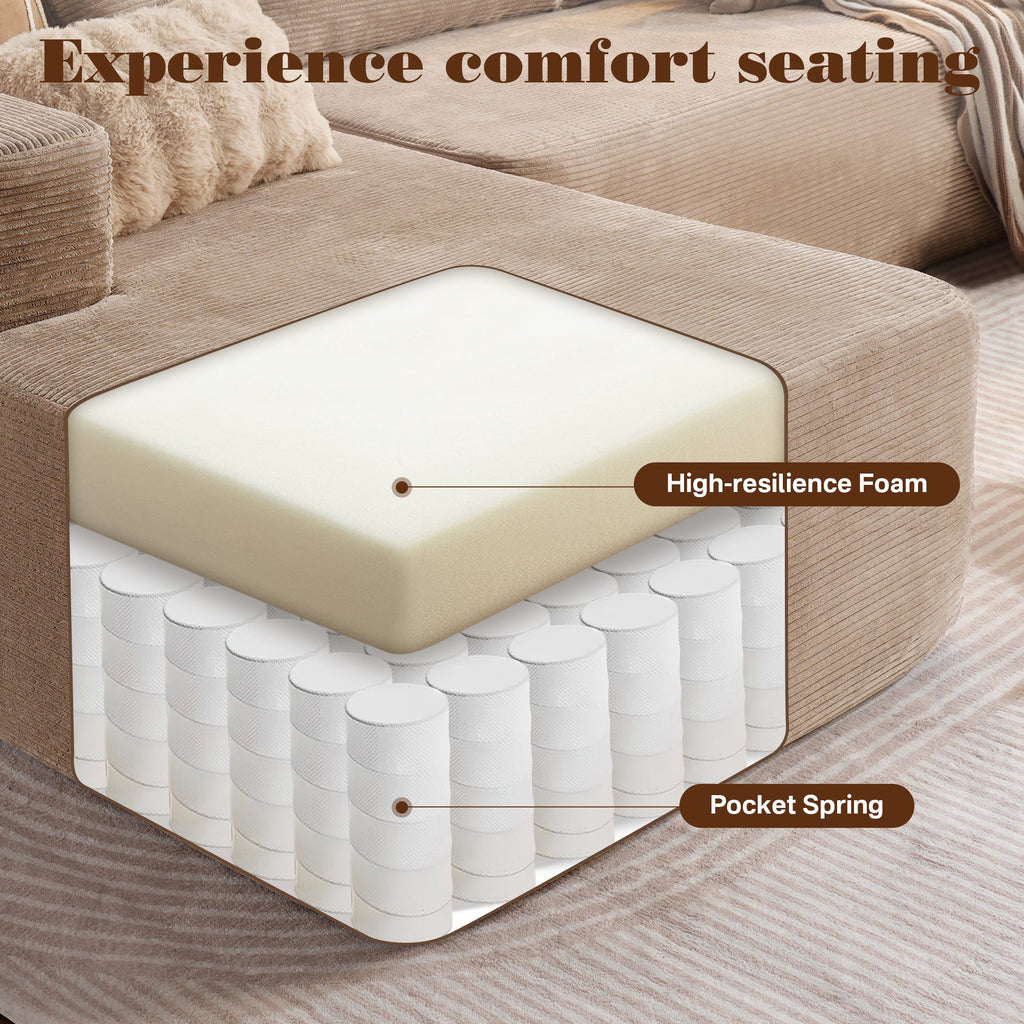 TriVolt 104" L-Shape Modular Couch with Chaise, Plush Corduroy Fabric, No Assembly Required