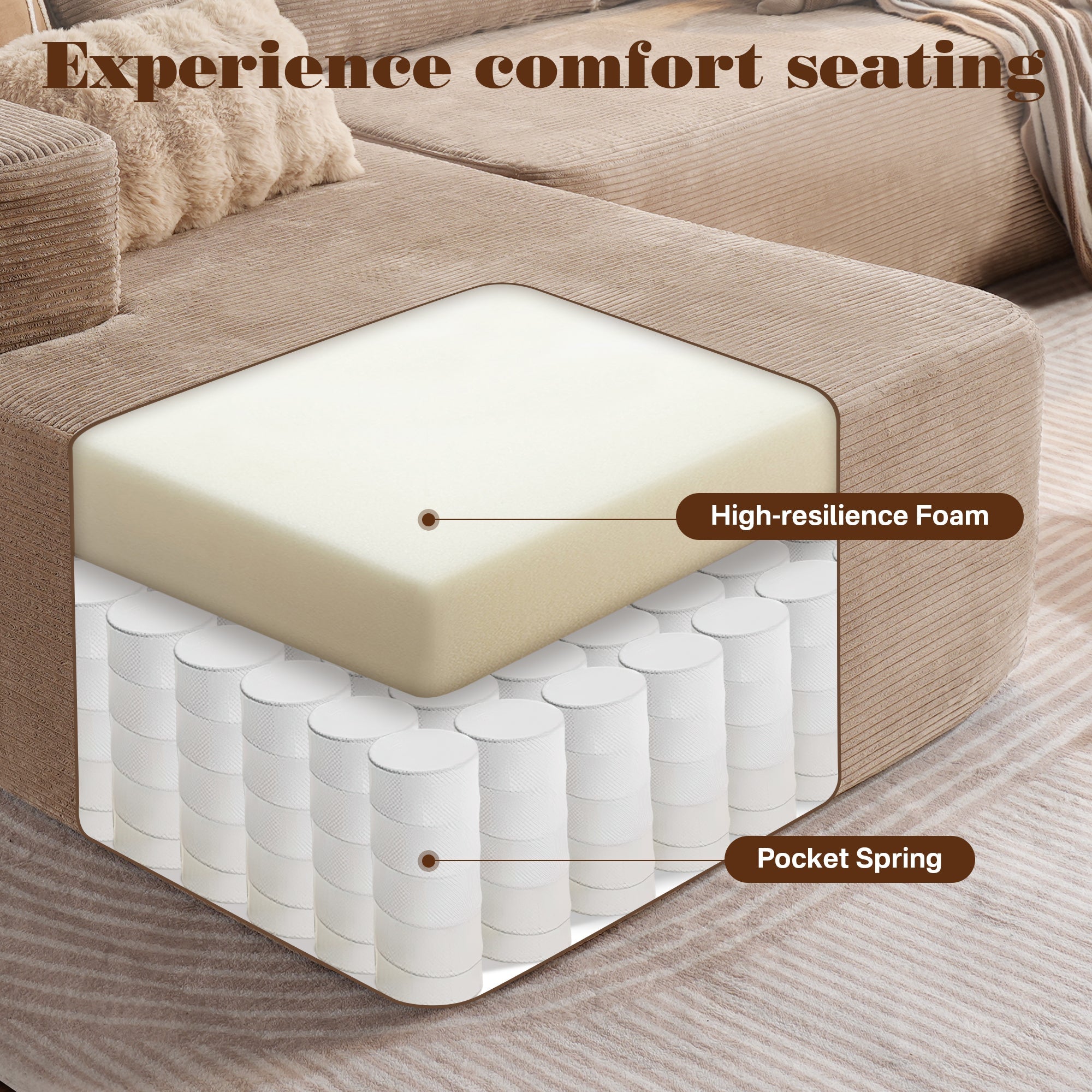TriVolt 104" L-Shape Modular Couch with Chaise, Plush Corduroy Fabric, No Assembly Required
