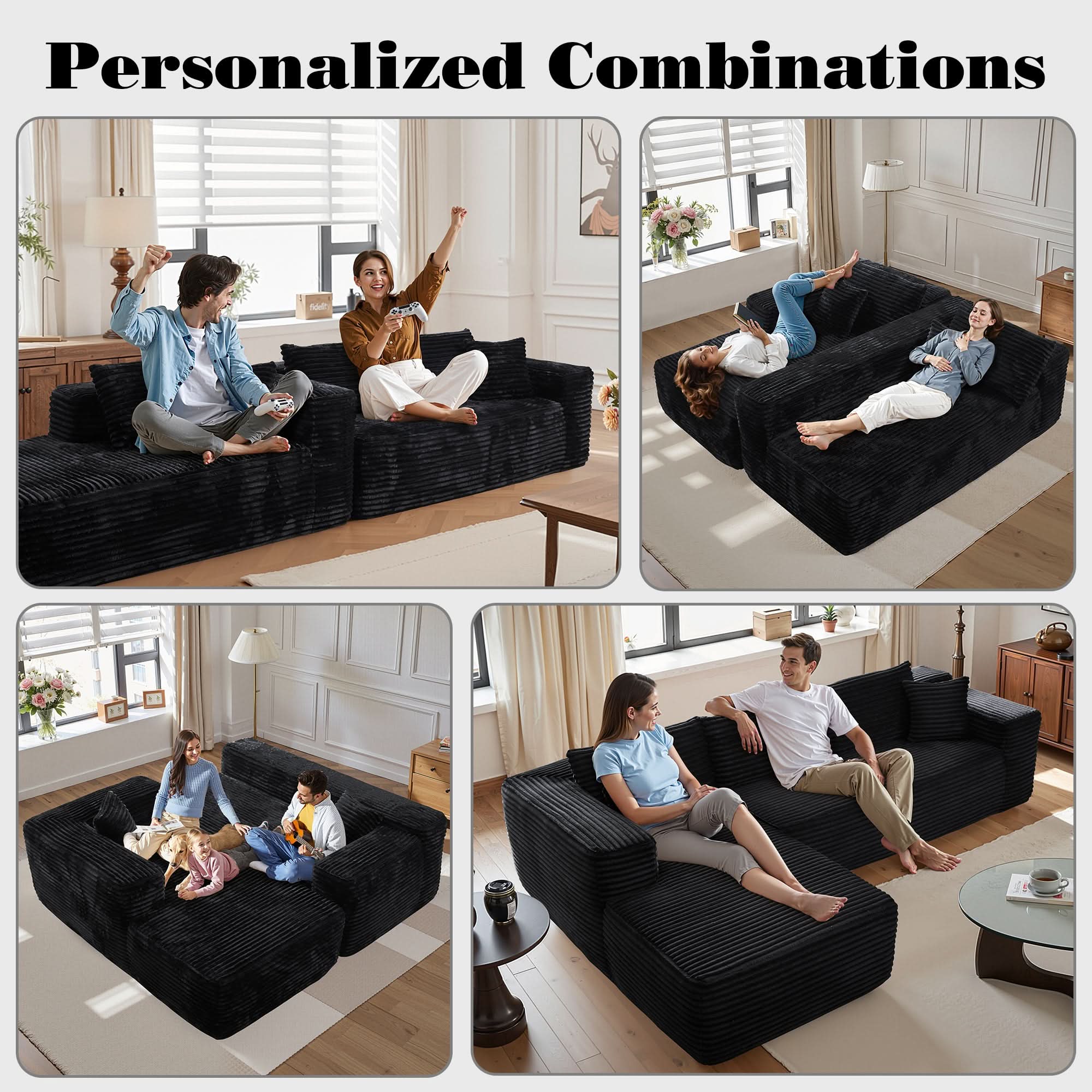 TriVolt 104" L-Shape Modular Couch with Chaise, Plush Corduroy Fabric, No Assembly Required