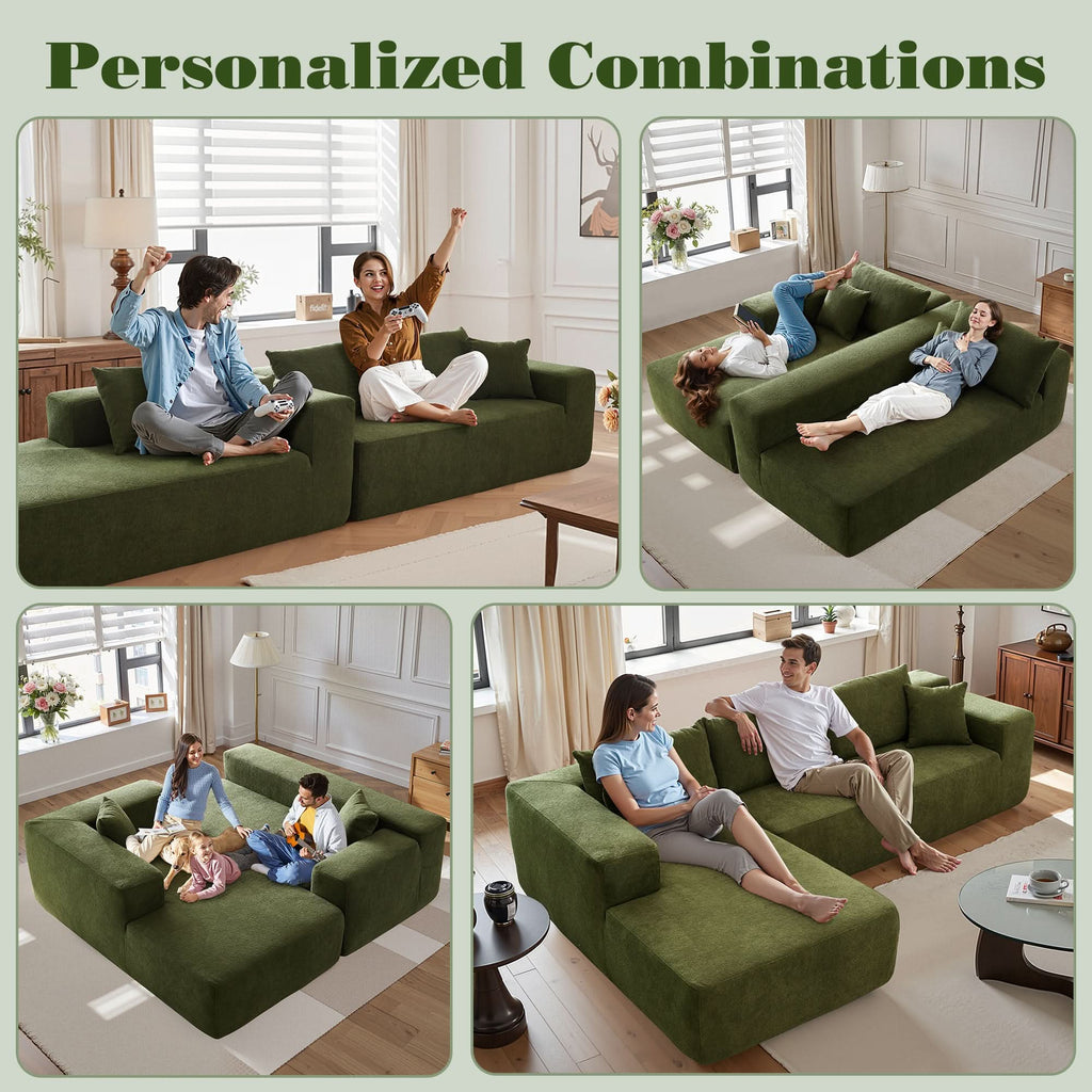TriVolt 104" L-Shape Modular Couch with Chaise, Plush Corduroy Fabric, No Assembly Required