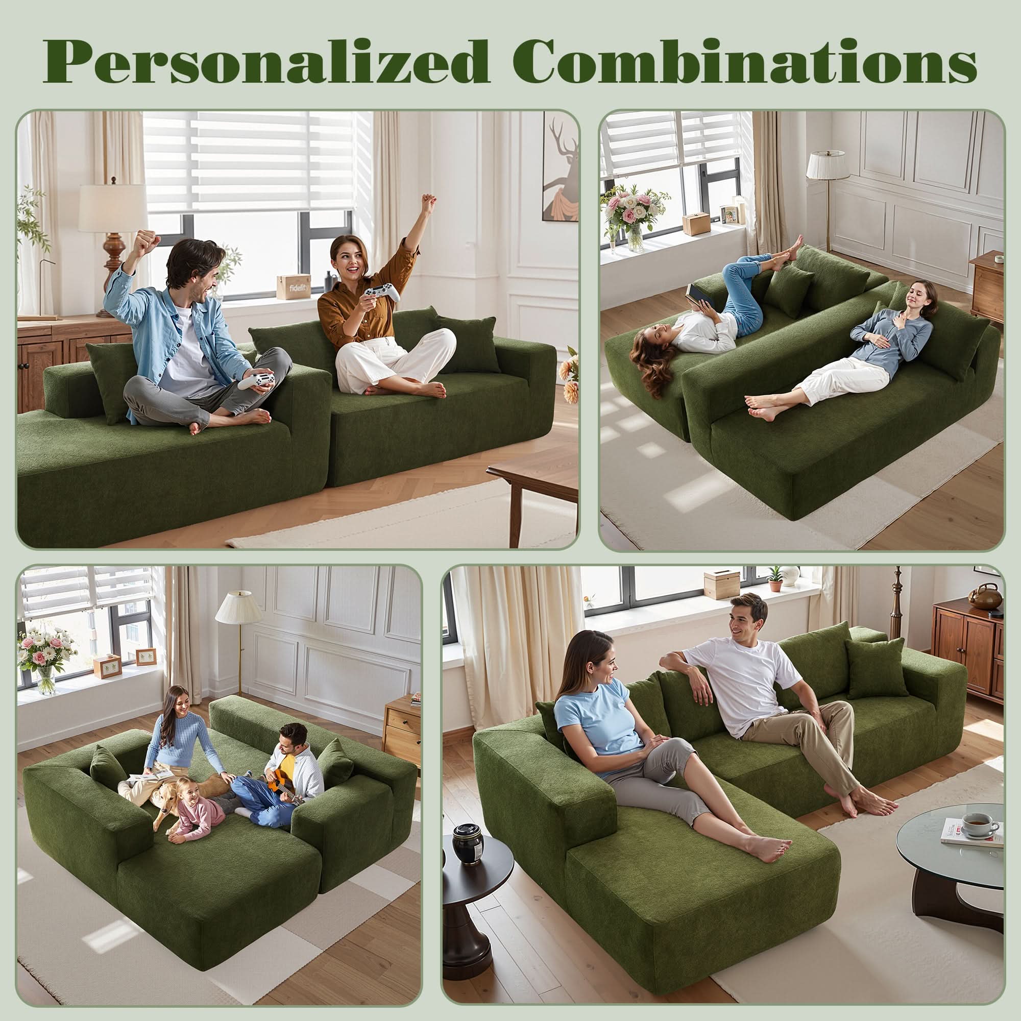 TriVolt 104" L-Shape Modular Couch with Chaise, Plush Corduroy Fabric, No Assembly Required