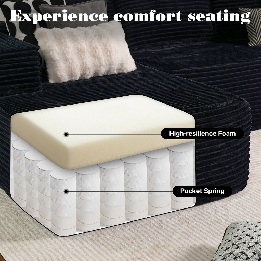 TriVolt 104" L-Shape Modular Couch with Chaise, Plush Corduroy Fabric, No Assembly Required