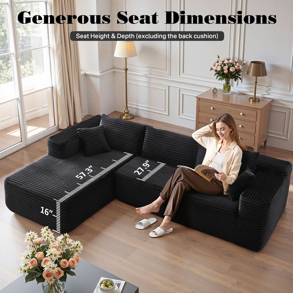 TriVolt 104" L-Shape Modular Couch with Chaise, Plush Corduroy Fabric, No Assembly Required