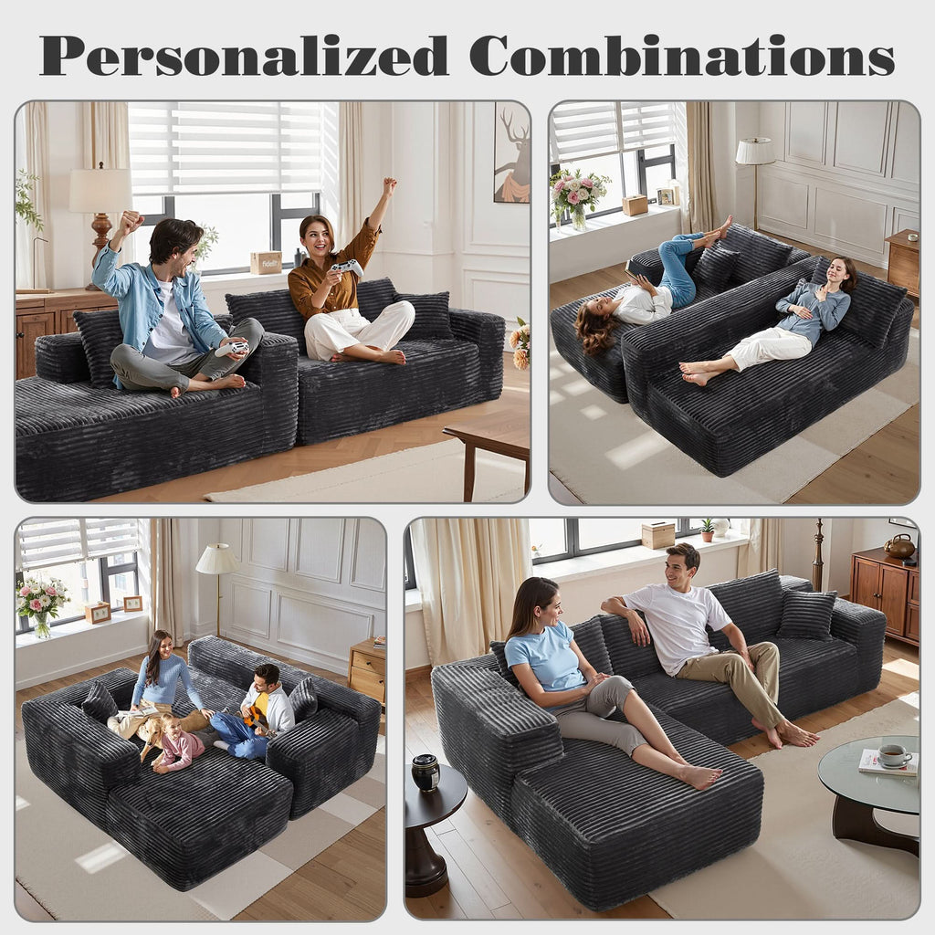 TriVolt 104" L-Shape Modular Couch with Chaise, Plush Corduroy Fabric, No Assembly Required